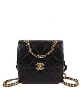 Chanel Backpack Black Gold Lambskin Quilted